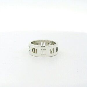 Tiffany & Co Sterling Silver Atlas Roman Numeral Cut Out Band Ring - Size 7.5